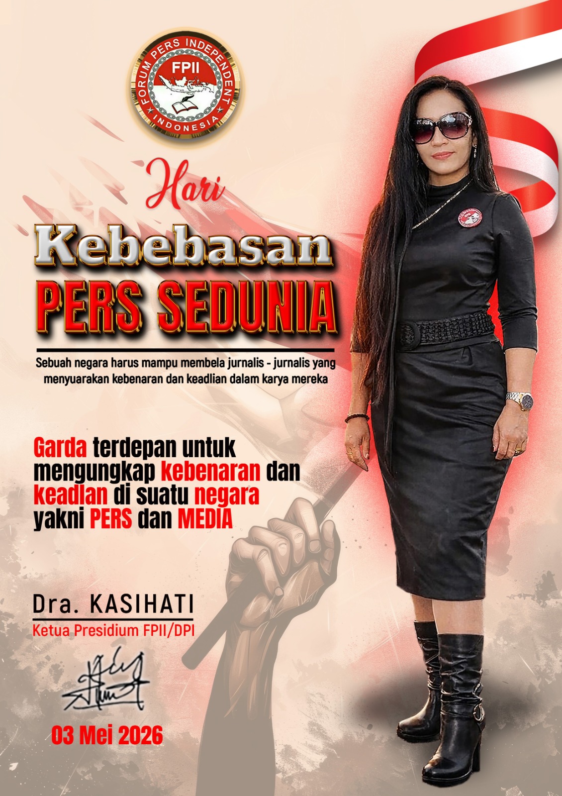 Ketua Presidium Forum Pers Independent Indonesia (FPII), Dra. Kasihhati,